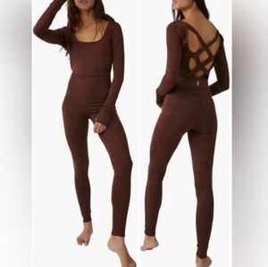 NEW Free People Relieve Cross Back Jumpsuit Size M Espresso Brown
